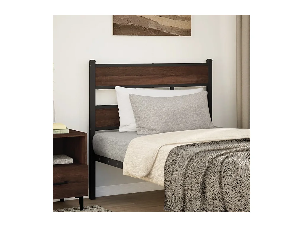 Cabecero de acero y madera de ingeniería marrón roble 75 cm