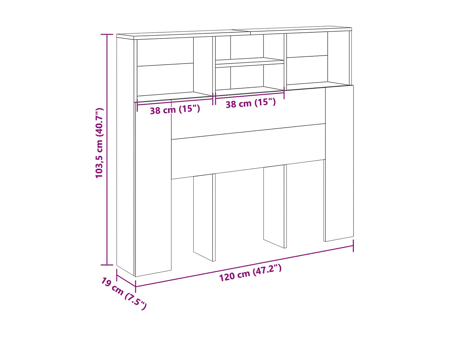 Armoire de tête de lit vieux bois 120x19x103,5 cm