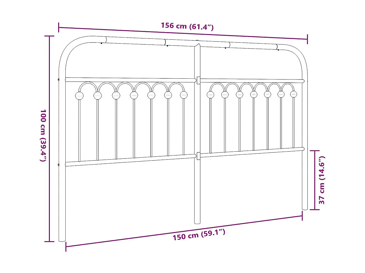 Tête de lit métal noir 150 cm