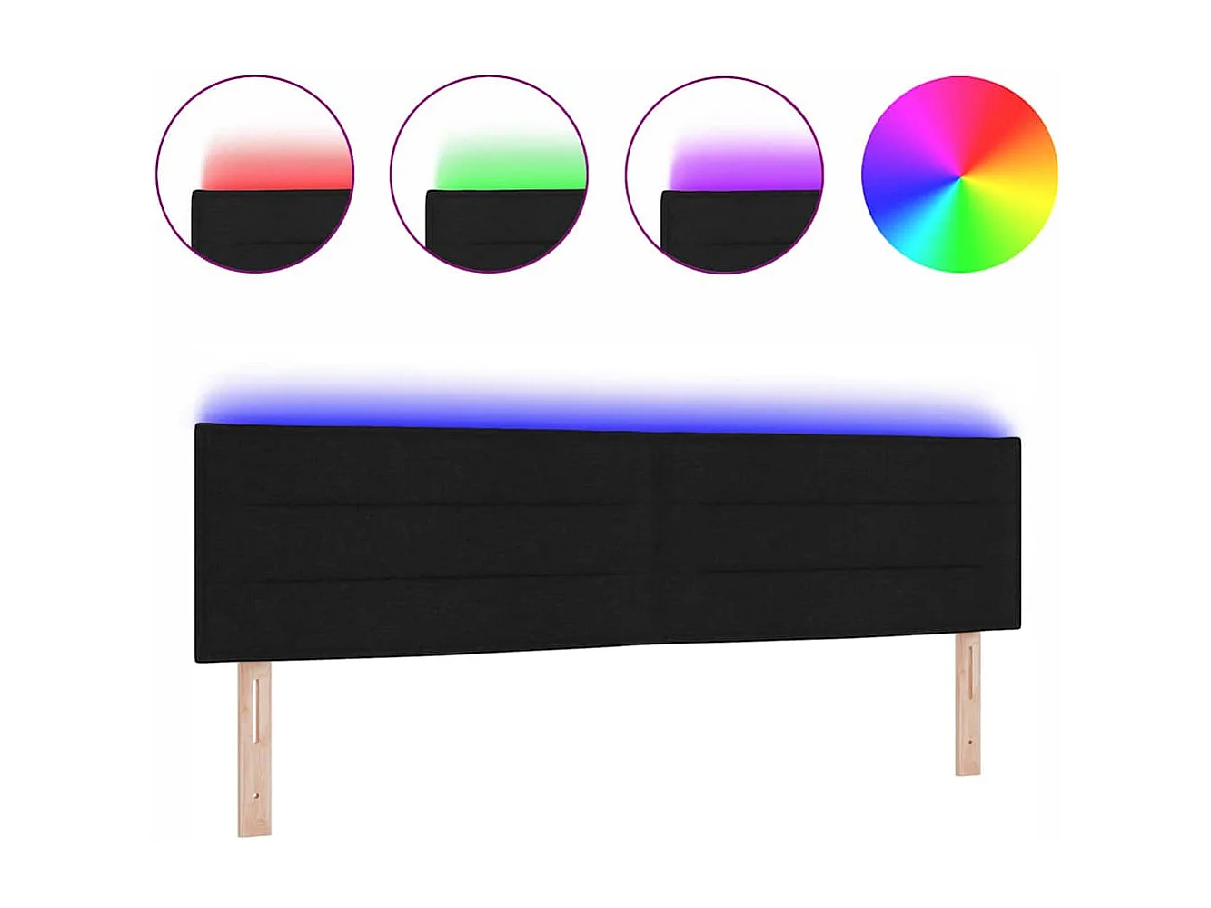 Tête de lit LED avec des lumières à LED Noir 180 cm tissu