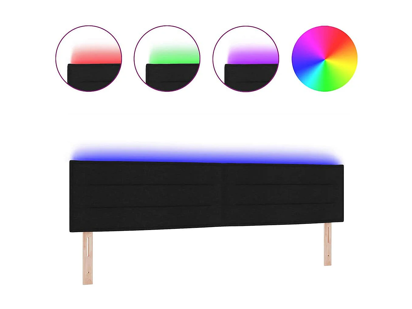 Tête de lit LED avec des lumières à LED Noir 200 cm tissu