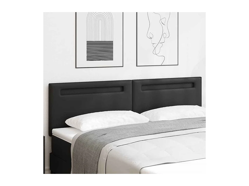 Tête de lit avec des lumières à LED Noir 180 cm PVC