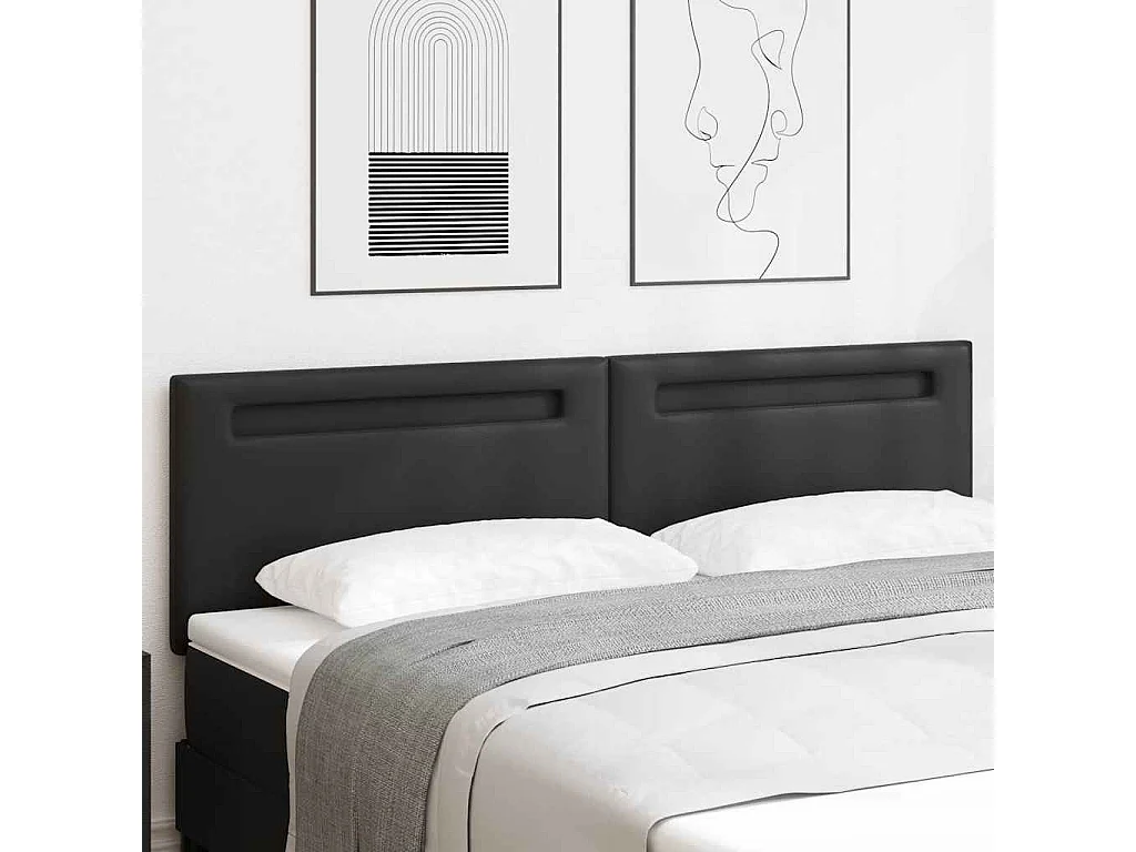 Tête de lit avec des lumières à LED Noir 180 cm PVC