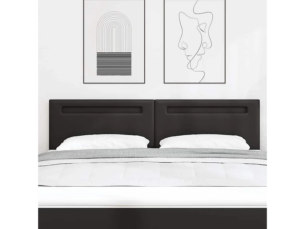 Tête de lit avec des lumières à LED Noir 180 cm PVC