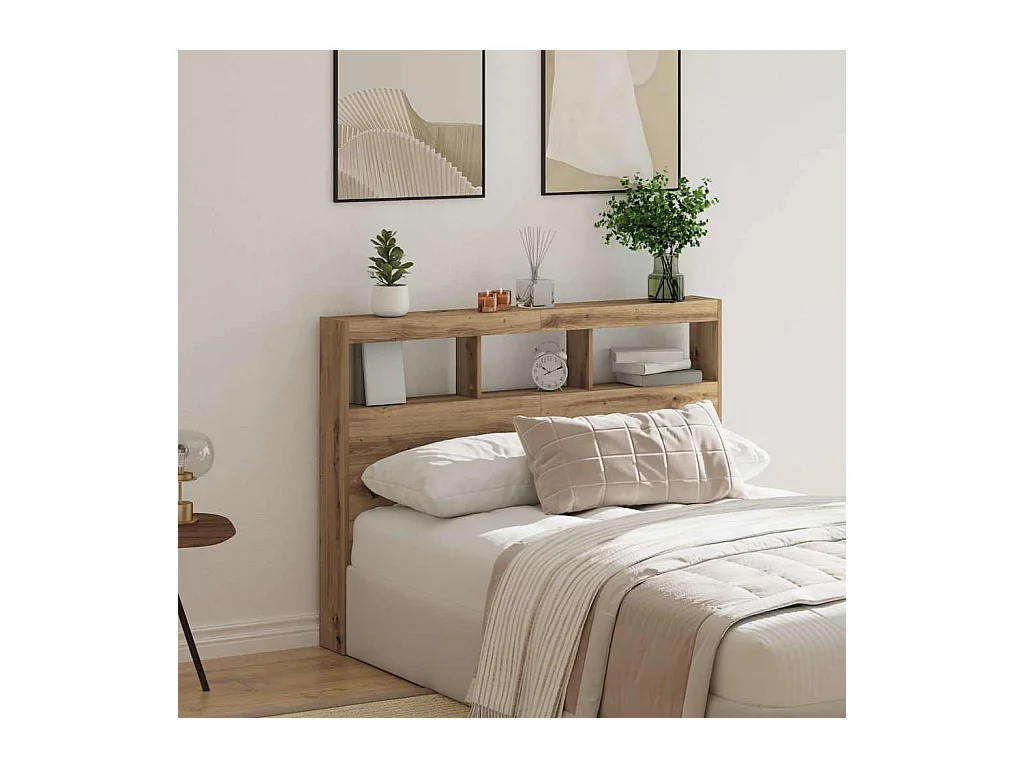 Armoire tête de lit avec LED chêne artisanal 140x17x102 cm