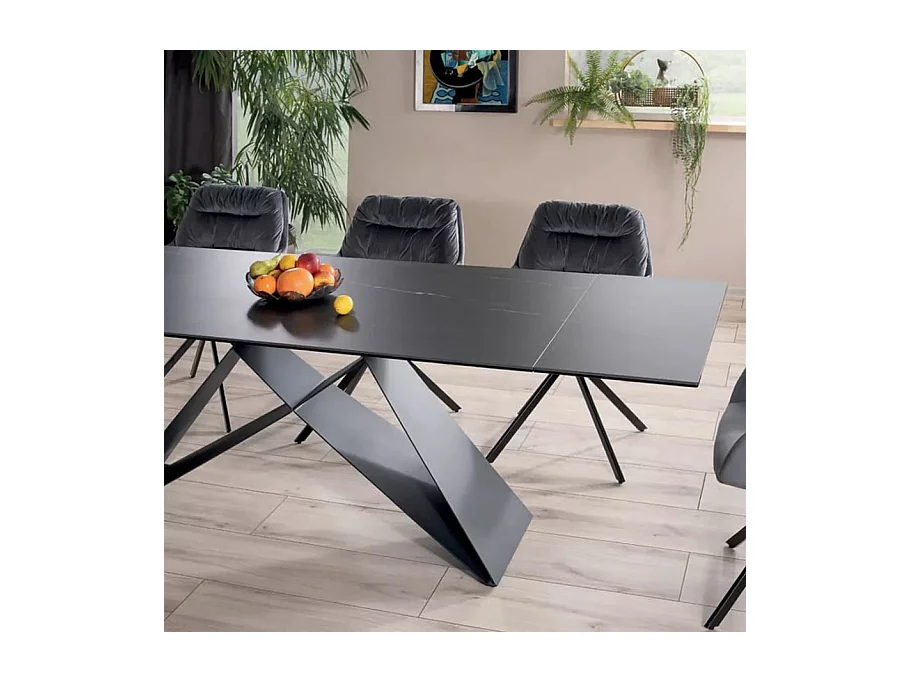 Table à manger design extensible céramique et métal 160cm Sahara noir Holly