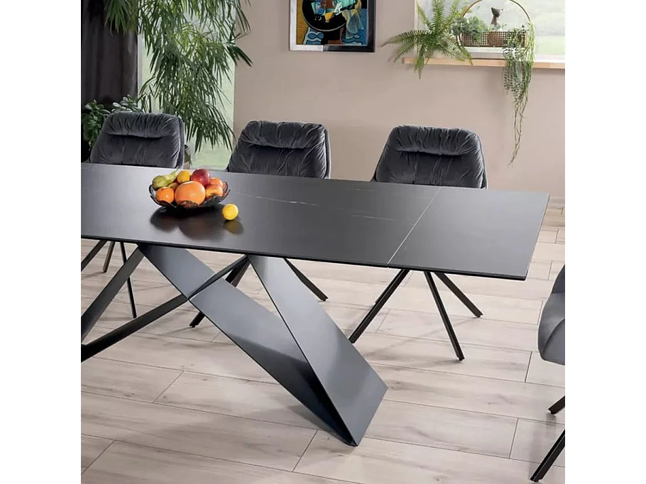 Table à manger design extensible céramique et métal 160cm Sahara noir Holly