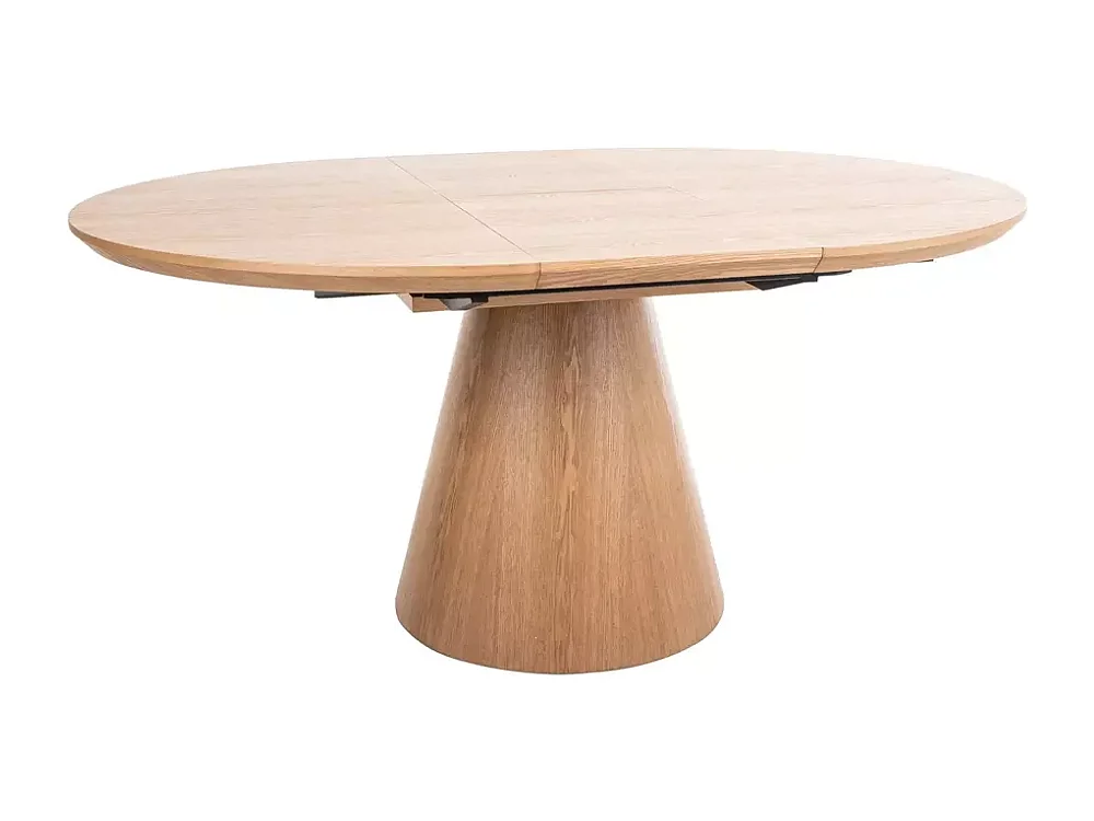 Table ronde extensible de 120 cm chêne naturel avec pied en chêne Sorin
