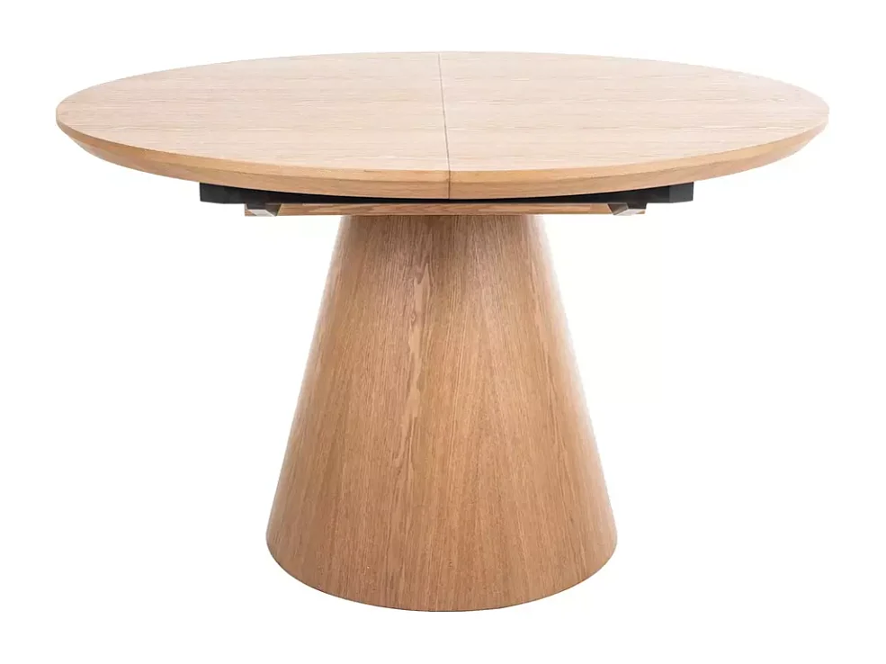 Table ronde extensible de 120 cm chêne naturel avec pied en chêne Sorin