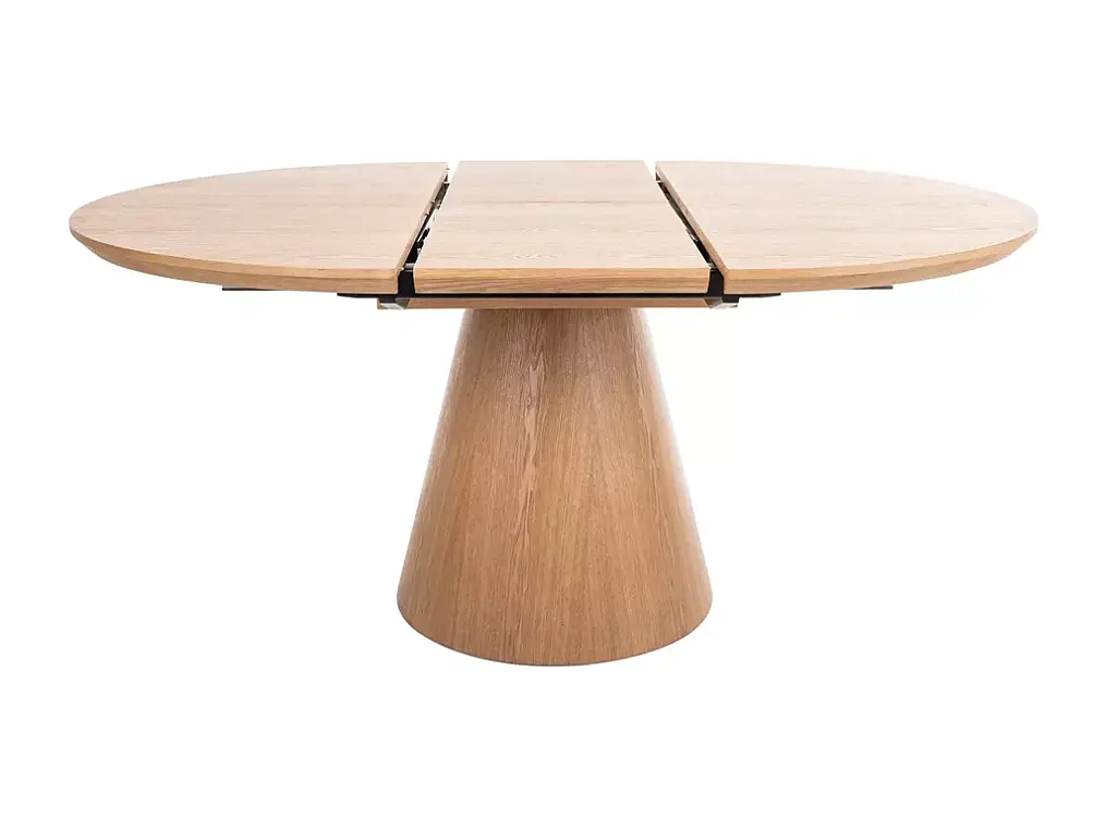 Table ronde extensible de 120 cm chêne naturel avec pied en chêne Sorin