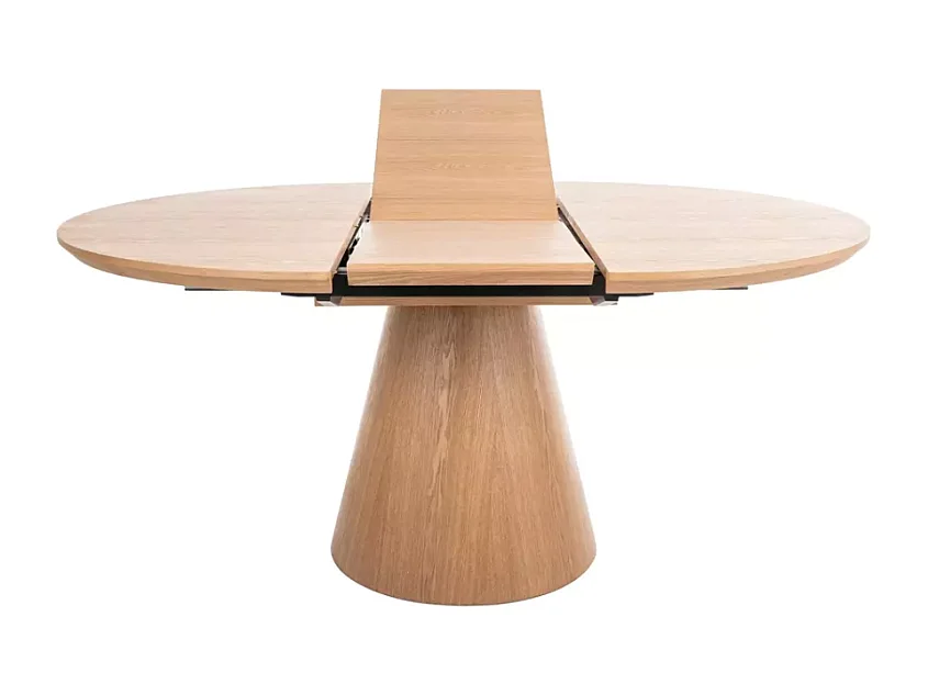 Table ronde extensible de 120 cm chêne naturel avec pied en chêne Sorin
