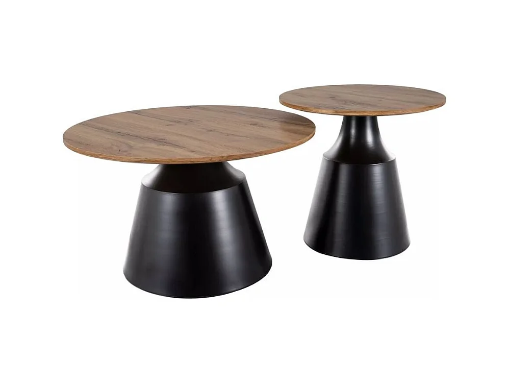 Ensemble de deux tables basses rondes avec plateau chêne artisanal PYXIS