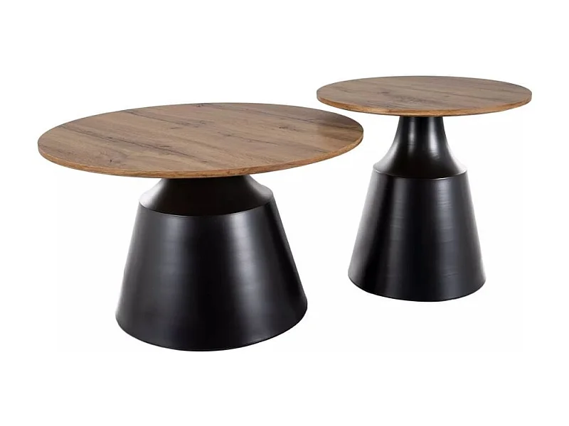 Ensemble de deux tables basses rondes avec plateau chêne artisanal PYXIS