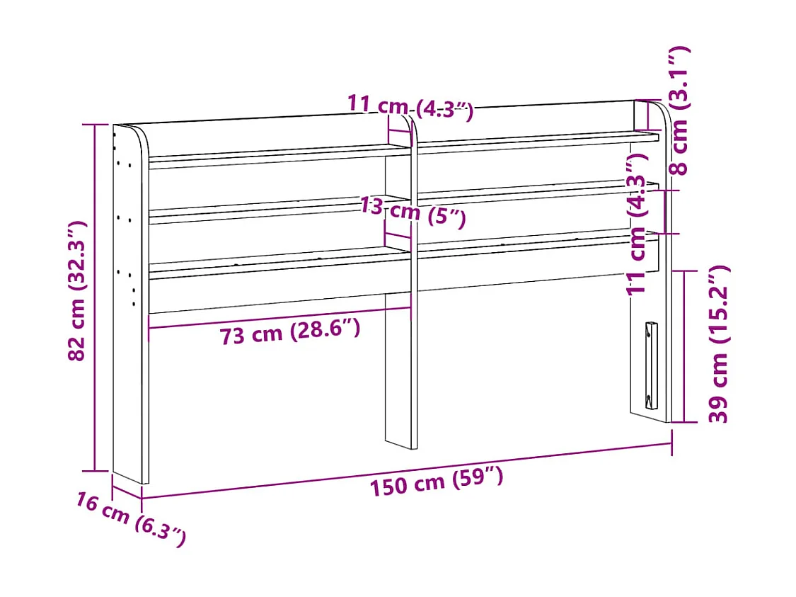 Tête de lit avec étagères 140 cm bois massif de pin