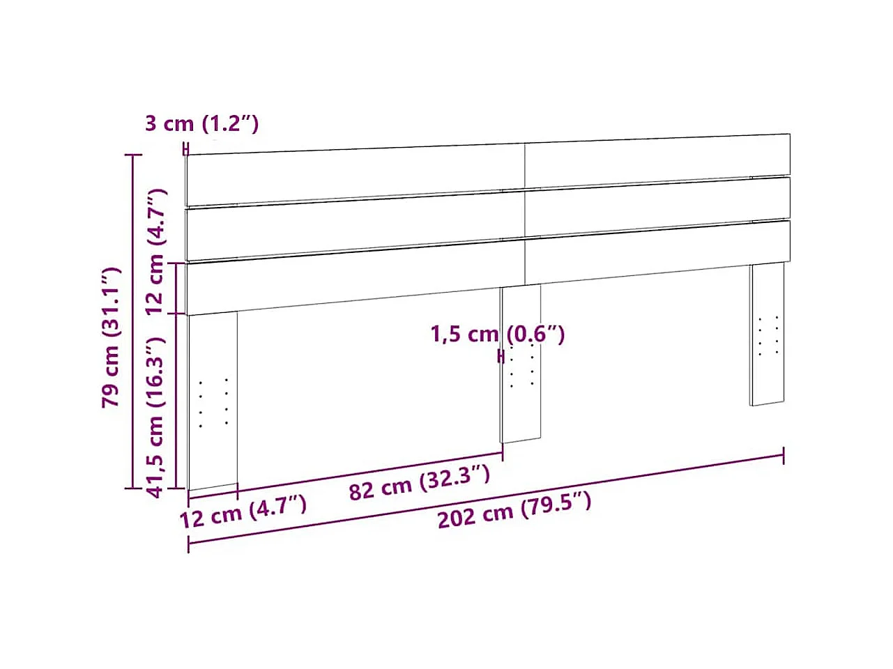 Tête de lit 200 cm bois massif de chêne