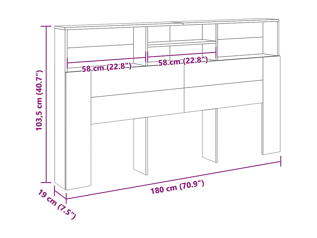 Armoire de tête de lit chêne artisanal 180x19x103,5 cm