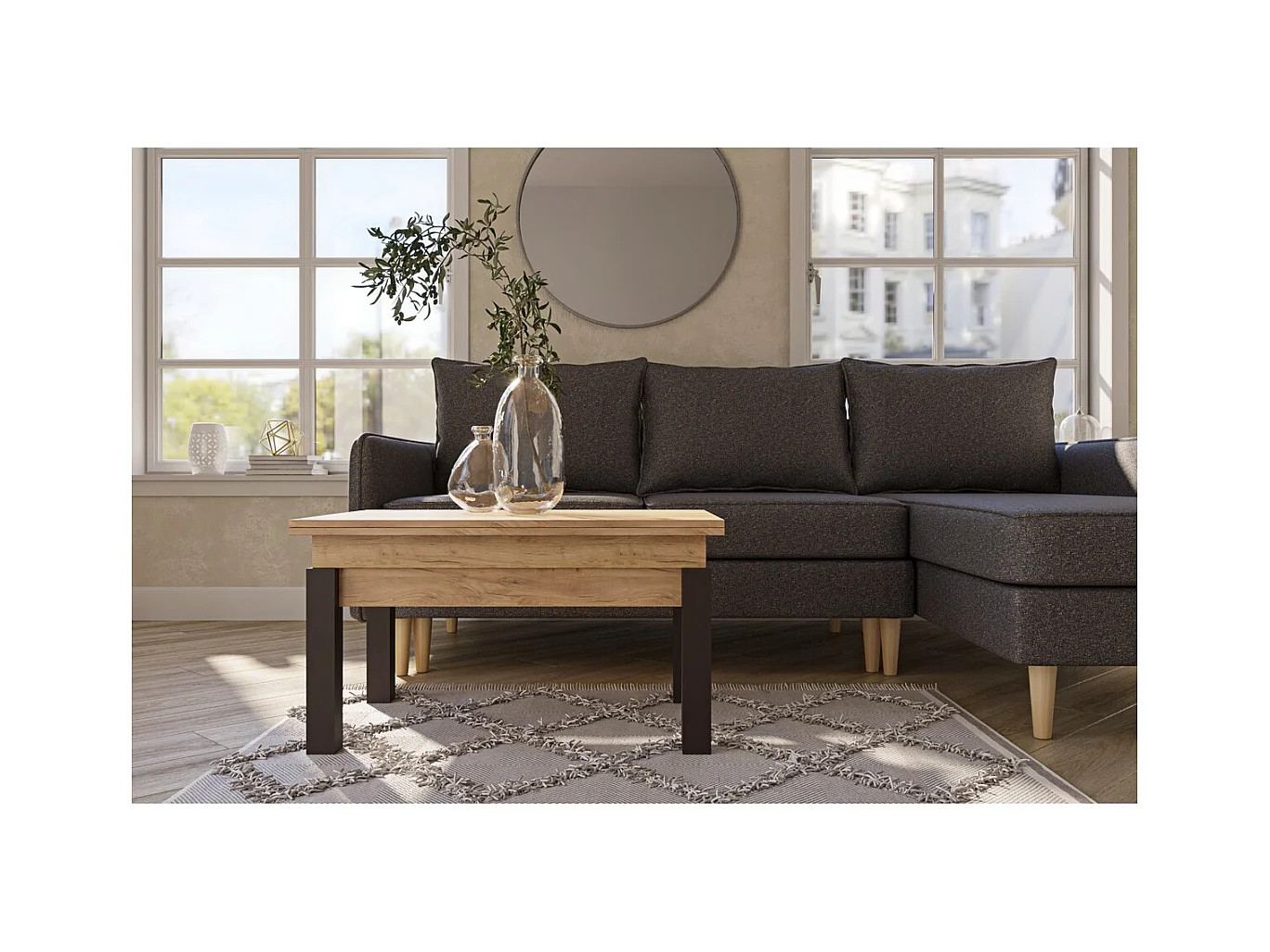 Table d'Appoint Transformable Sun, Marron, 120x90x75 cm, Seven Design