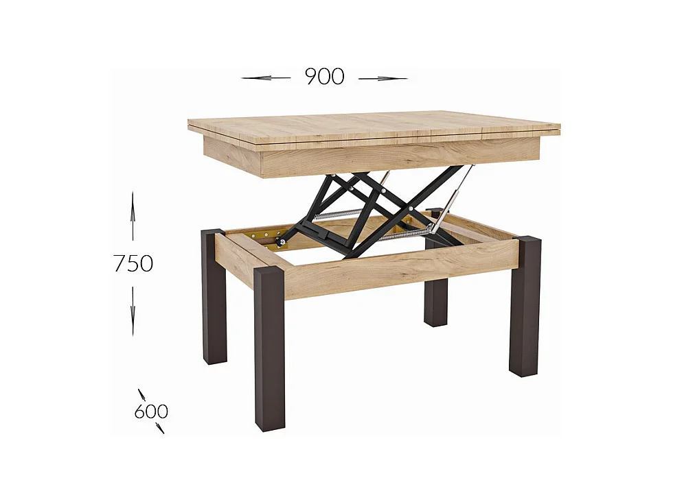 Table d'Appoint Transformable Sun, Marron, 120x90x75 cm, Seven Design