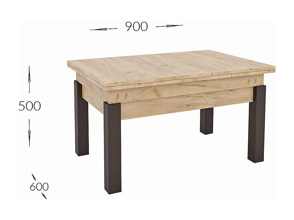 Stolik Kawowy Przekształcalny Słońce, Brązowy, 120x90x75 cm, Seven Design