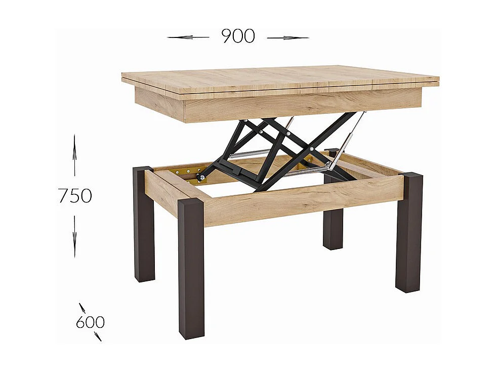Stolik Kawowy Przekształcalny Słońce, Brązowy, 120x90x75 cm, Seven Design