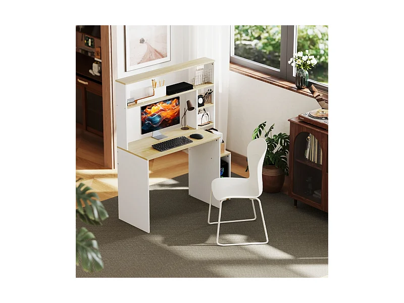 Bureau d'ordinateur - avec étagères ouvertes et support CPU - charge max 41KG - Chêne - 113x45x138,5cm