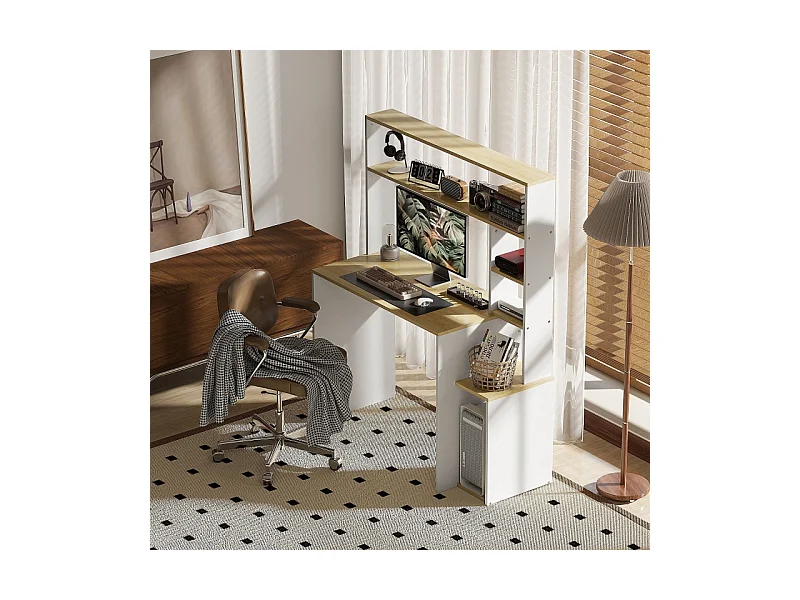 Bureau d'ordinateur - avec étagères ouvertes et support CPU - charge max 41KG - Chêne - 113x45x138,5cm