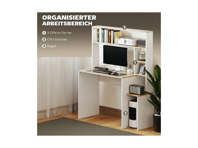 Bureau d'ordinateur - avec étagères ouvertes et support CPU - charge max 41KG - Chêne - 113x45x138,5cm