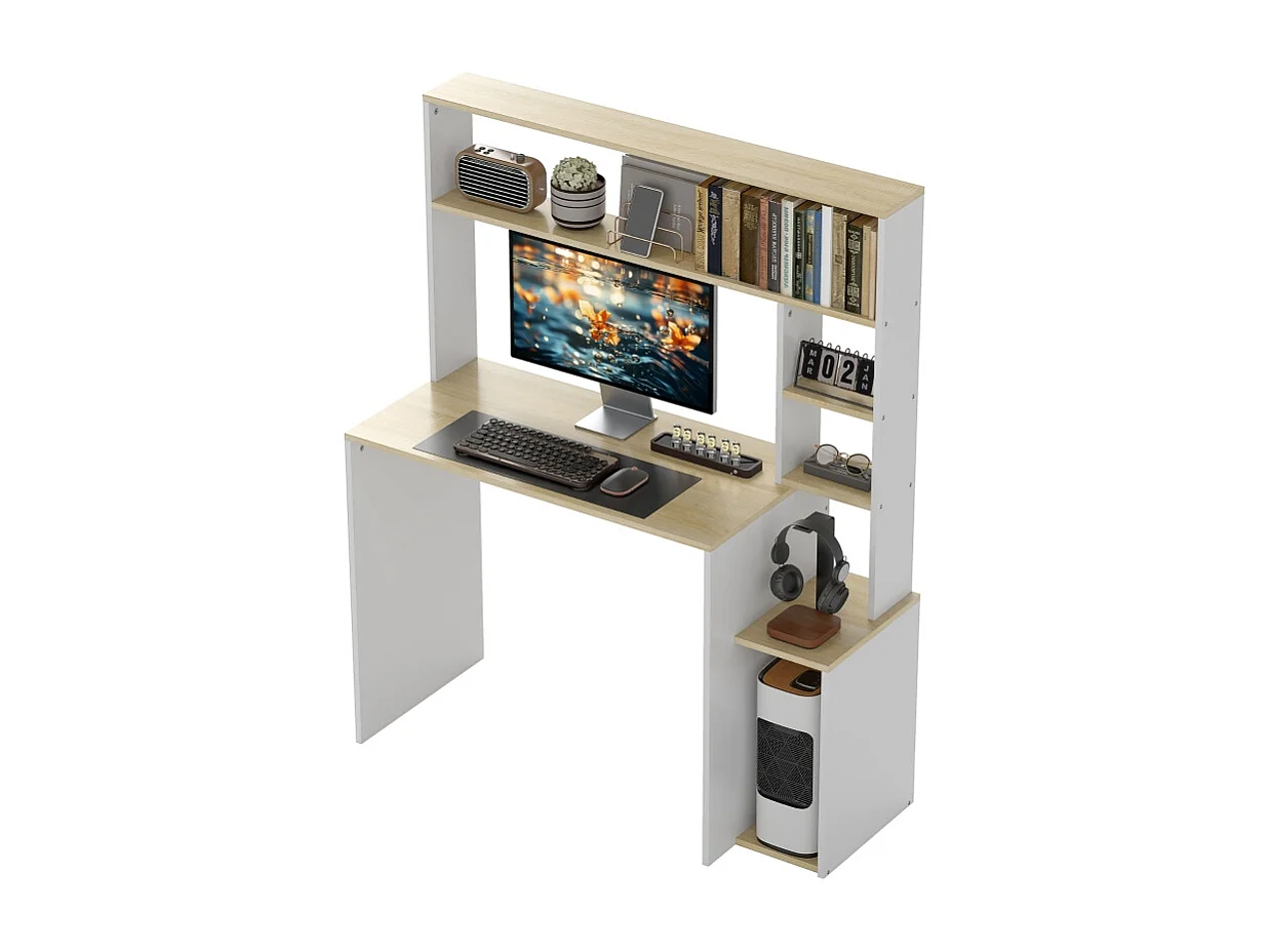 Bureau d'ordinateur - avec étagères ouvertes et support CPU - charge max 41KG - Chêne - 113x45x138,5cm
