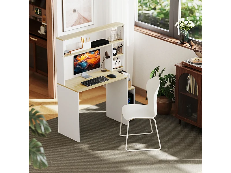 Bureau d'ordinateur - avec étagères ouvertes et support CPU - charge max 41KG - Chêne - 113x45x138,5cm