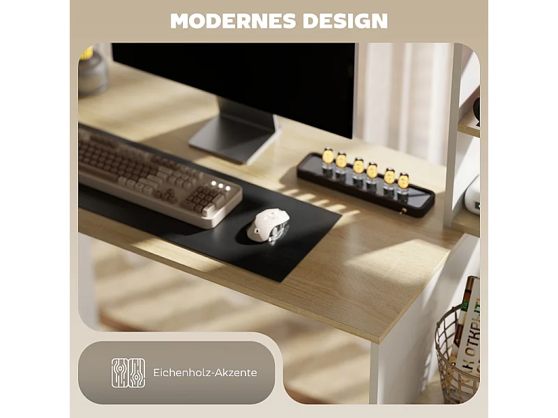 Bureau d'ordinateur - avec étagères ouvertes et support CPU - charge max 41KG - Chêne - 113x45x138,5cm