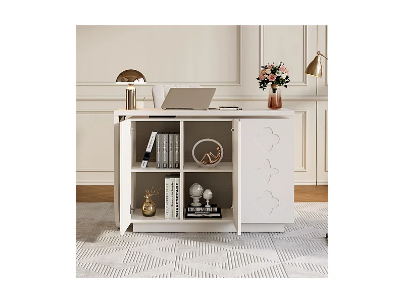 Bureau d’angle extensible - avec 3 portes en MDF - fonction pivotante - Blanc - 110x40x75cm