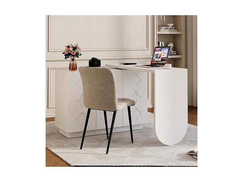 Bureau d’angle extensible - avec 3 portes en MDF - fonction pivotante - Blanc - 110x40x75cm