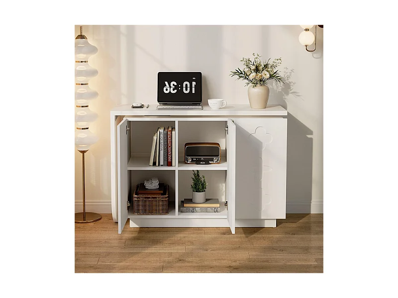 Bureau d’angle extensible - avec 3 portes en MDF - fonction pivotante - Blanc - 110x40x75cm