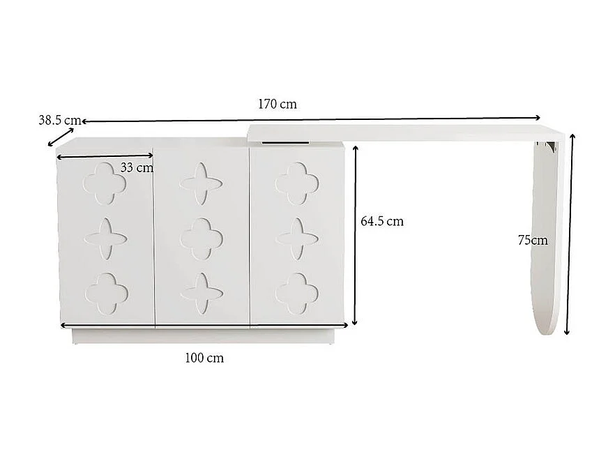 Ausziehbarer Eckschreibtisch - mit 3 MDF-Türen - Drehfunktion - Weiß - 110x40x75cm