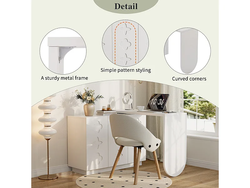 Ausziehbarer Eckschreibtisch - mit 3 MDF-Türen - Drehfunktion - Weiß - 110x40x75cm