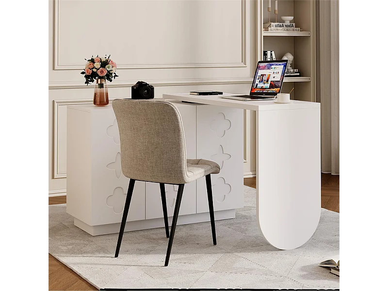 Bureau d’angle extensible - avec 3 portes en MDF - fonction pivotante - Blanc - 110x40x75cm