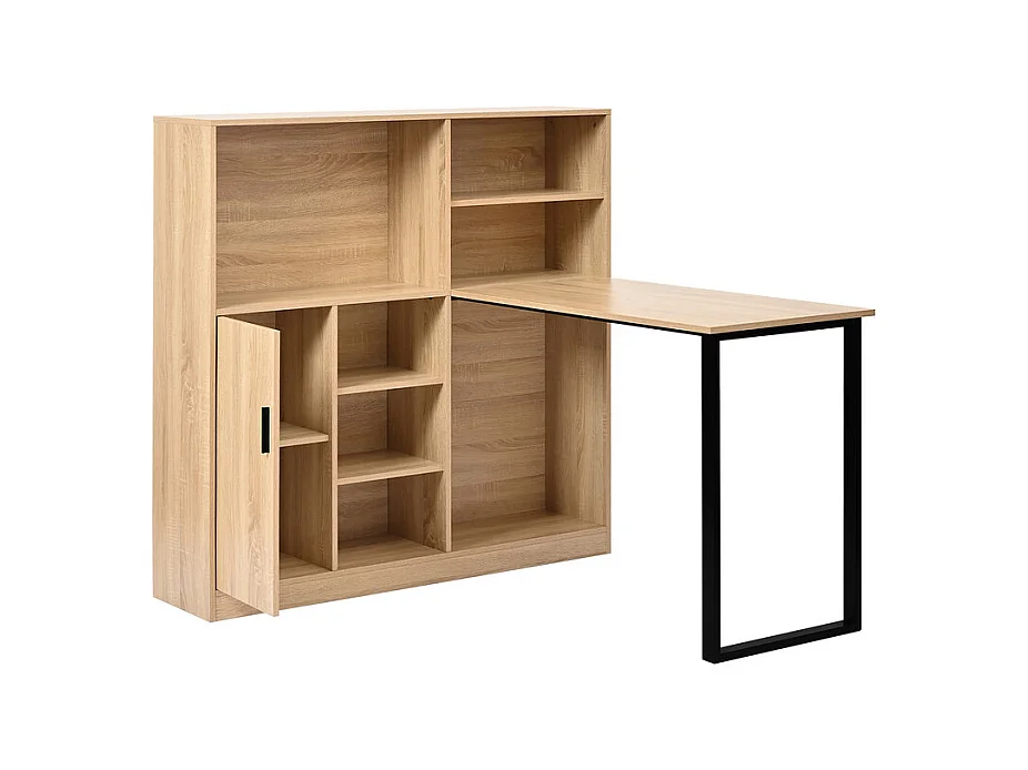Bureau informatique avec rangement - 1 porte et 7 niches - pieds en fer - MDF - 120x50x120cm