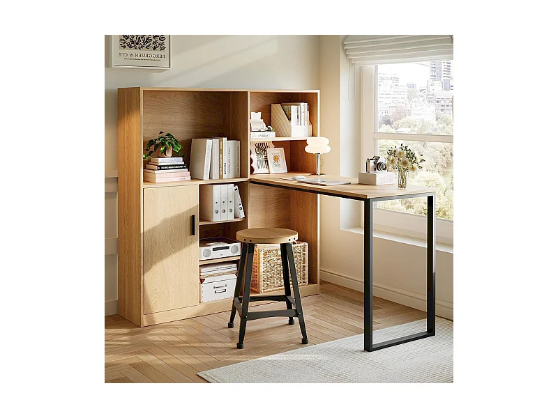 Bureau informatique avec rangement - 1 porte et 7 niches - pieds en fer - MDF - 120x50x120cm