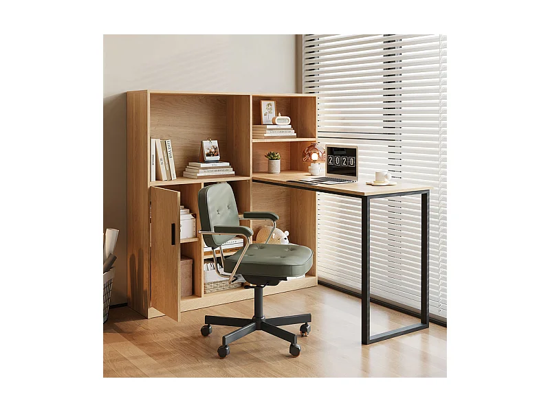 Bureau informatique avec rangement - 1 porte et 7 niches - pieds en fer - MDF - 120x50x120cm