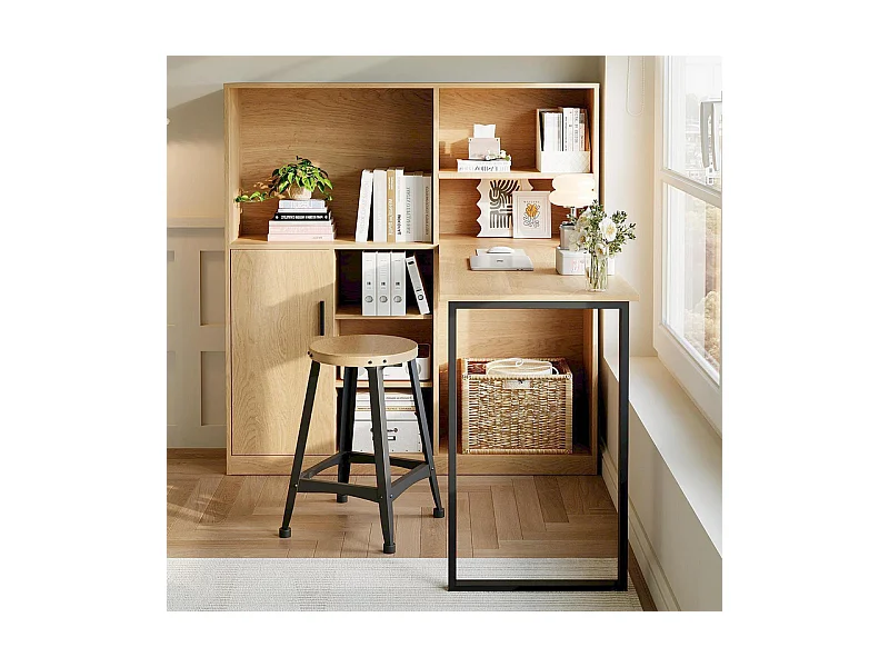 Bureau informatique avec rangement - 1 porte et 7 niches - pieds en fer - MDF - 120x50x120cm