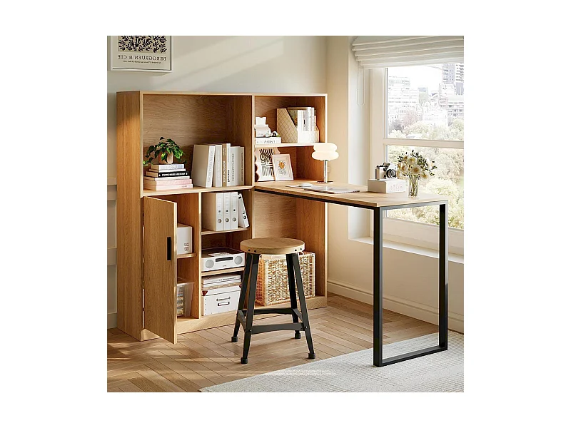 Bureau informatique avec rangement - 1 porte et 7 niches - pieds en fer - MDF - 120x50x120cm
