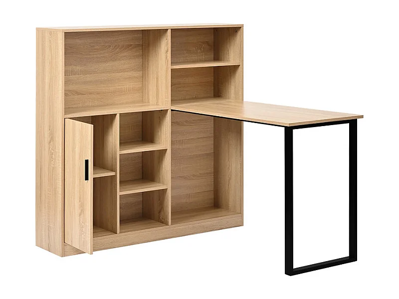 Bureau informatique avec rangement - 1 porte et 7 niches - pieds en fer - MDF - 120x50x120cm