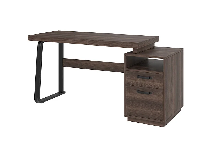 Bureau d'ordinateur moderne en MDF+Métal - avec rangement ouvert et 2 tiroirs - Marron - 161x54x76,3cm