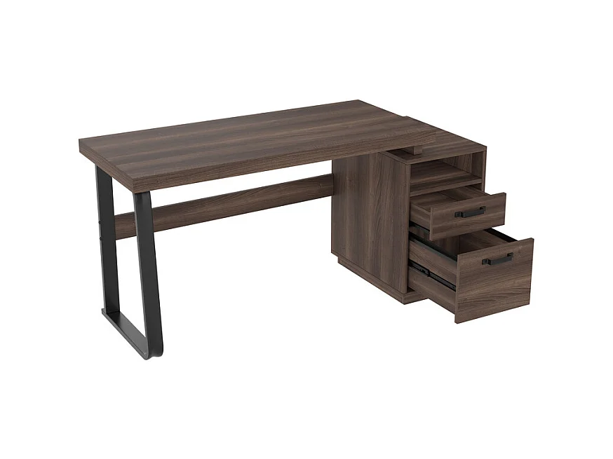 Bureau d'ordinateur moderne en MDF+Métal - avec rangement ouvert et 2 tiroirs - Marron - 161x54x76,3cm