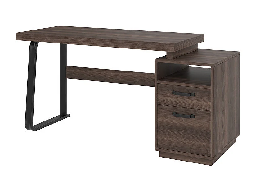Bureau d'ordinateur moderne en MDF+Métal - avec rangement ouvert et 2 tiroirs - Marron - 161x54x76,3cm