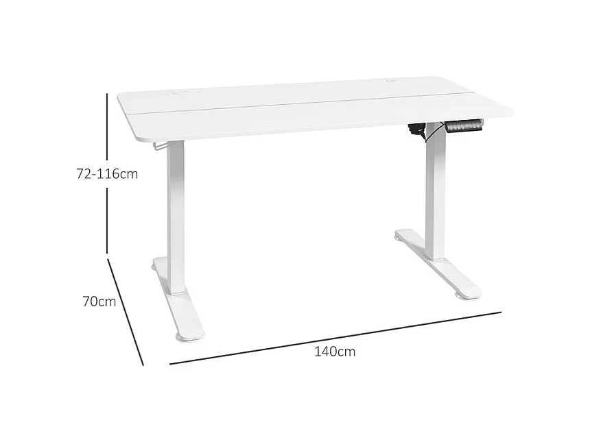 Bureau assis debout électrique réglable en hauteur, pieds réglables, avec 2 crochets de écouteurs, 140x70x72/116cm