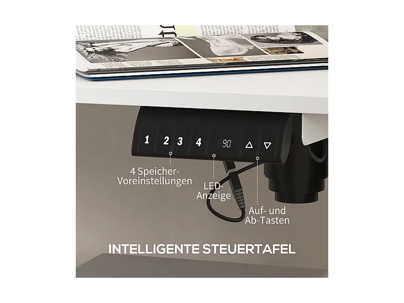 Bureau assis debout électrique réglable en hauteur, pieds réglables, avec 2 crochets de écouteurs, 140x70x72/116cm