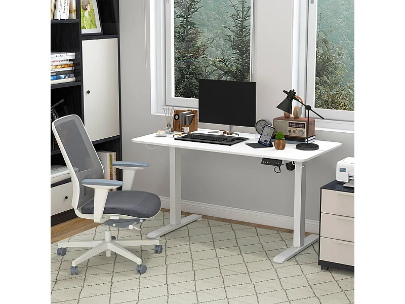 Elektrisch hoogteverstelbaar zit-sta bureau, verstelbare poten, met 2 koptelefoonhooks, 140x70x72/116cm