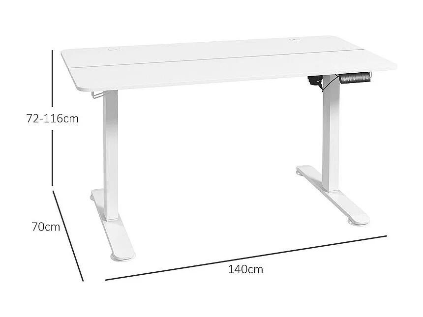 Elektrisch hoogteverstelbaar zit-sta bureau, verstelbare poten, met 2 koptelefoonhooks, 140x70x72/116cm