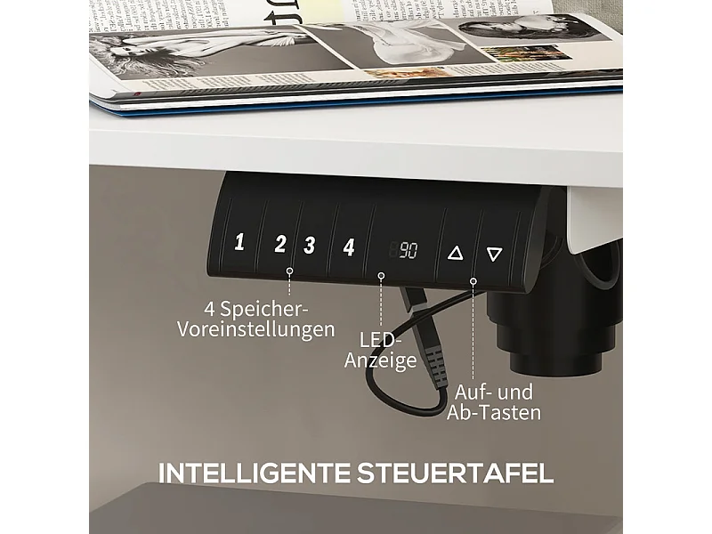 Elektrisch hoogteverstelbaar zit-sta bureau, verstelbare poten, met 2 koptelefoonhooks, 140x70x72/116cm